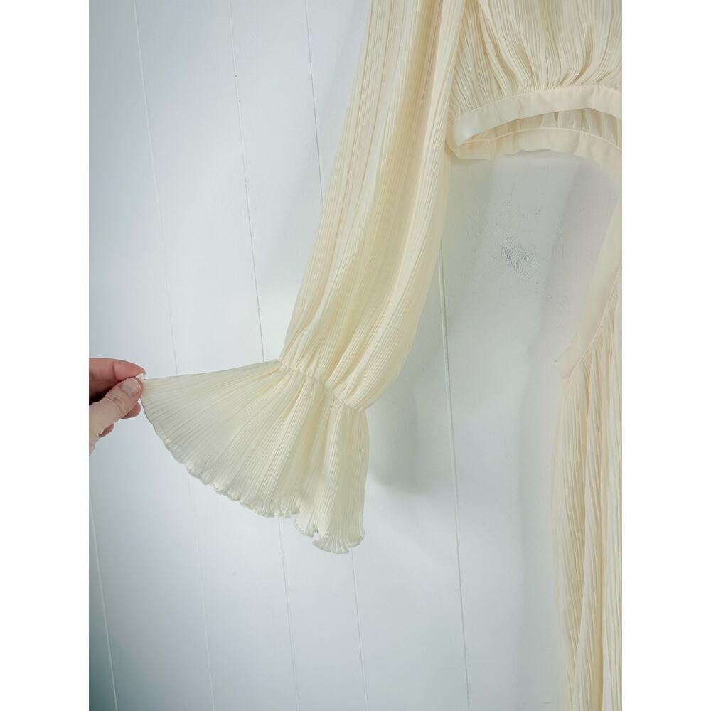 Zara Cutout Pleated Midi Dress Medium Ivory Cream Long Sleeve Flowy Cottagecore - Picture 8 of 15